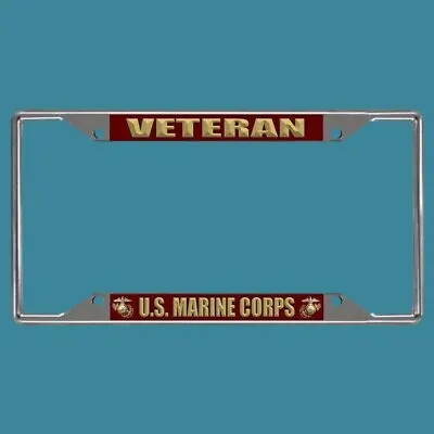 U.s Military Marine Corps Veteran Chrome Metal License Plate Frame New Sealed • $14.95