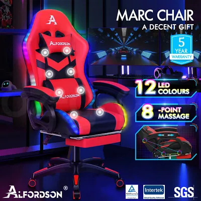 $239.95 • Buy ALFORDSON Gaming Office Chair Massage Racing 12 RGB LED Computer Work Seat