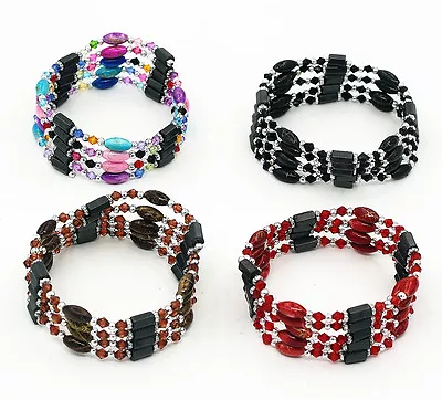 Magic Magnetic Therapy Hematite & Crystal Bead Wrap Necklace/Bracelet • $2.99