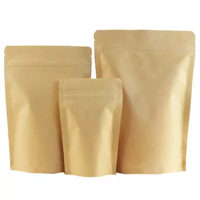 Brown Craft Paper Bags Zip Seal Lock Foil Gripseal Pouch Gusset BPA Smell Free • £18.99