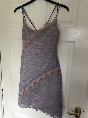 New Topshop Lilac Pink Lace Overlay Bodycon Dress Cut Out Side Size 14 • £4.99