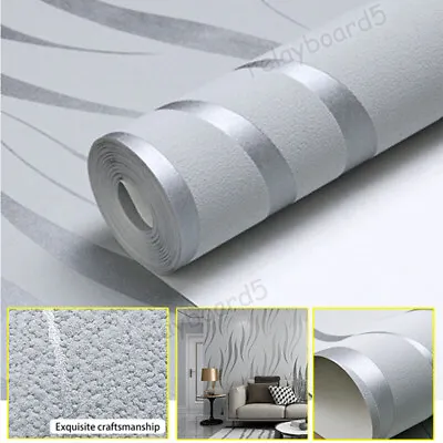 Luxury Embossed Wave Wallpaper Rolls Silver.Grey Non-woven Wall Cover Home Decor • £7.79