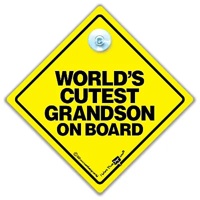 £4.48 • Buy World's Cutest Grandson On Board Sign, Suction Cup Baby On Board Car Sign