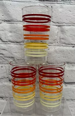 Vtg Tiki Barware Sunset Stripe Cocktail Juice Glasses 8oz Orange Yellow Lot Of 3 • $15