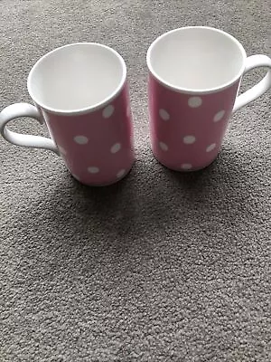 Pair Cath Kidston Queens Fine Bone China Pink And White Polka Dot Mug - 10.5cm • £0.99