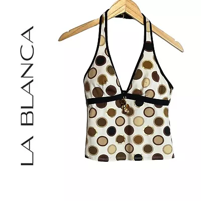 La Blanca By Rod Beattie Tankini Top Size 6 Halter Polka Dots Embellished EUC • $24.99