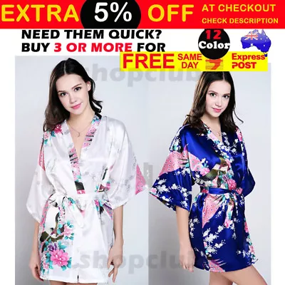 $18.90 • Buy FLORAL SATIN ROBE Kimono Dressing Gown Vintage Wedding Bridal Bridesmaid Party 