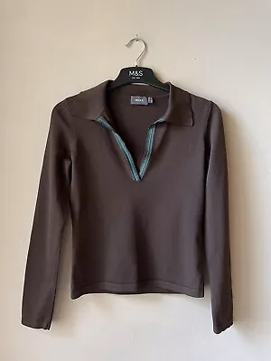 Mexx Brown V Neck Collar Stretch Viscose Blend Long Sleeves Top Size S • $15.79