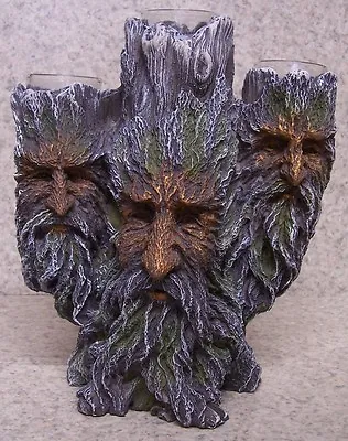 Candle Tealight Votive Holder Greenman Tree Stump NEW Holds 3 Candles • $59.99