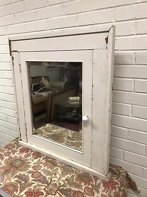 Antique Vtg Large Painted Wood Bathroom Medicine Cabinet W/beveled Mirror  White • $245