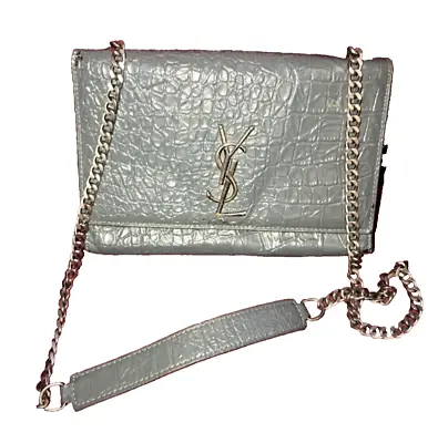 Vintage Yves Saint Laurent Grays Leather Chain Strap Crossbody Bag • $300