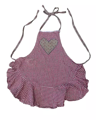 Clayre & Eef Children’s 100% Cotton Red Checked Apron. Heart & Love Theme • £4.99