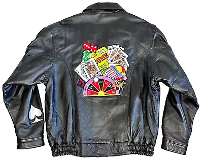 Casino Leather Jacket Mens Large Embroidered Cards Gambling French Suit • $121.49