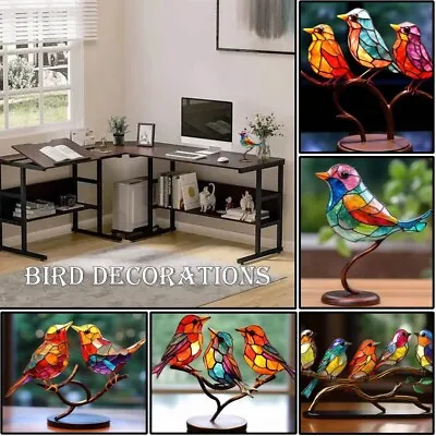 £8.92 • Buy Stained Glass Ornaments Bird Table Decor Bedroom Living Room Kitchen Desk A