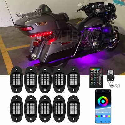 10 Pod RGB Motorcycle LED Rock Light Glow Neon Lamp Kit For Harley Honda Yamaha • $59.19