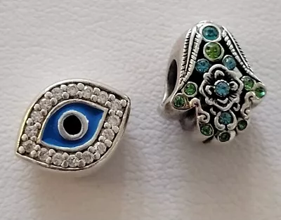 $1.25 • Buy Designer EVIL EYE And Hand Of Fatima BEAD Slip On CHARMS In STERLING SILVER