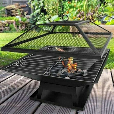 £19.99 • Buy Square Fire Pit - BBQ Grill Outdoor Garden Firepit Brazier Stove Patio Heater