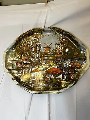 Vintage 1970s Daher Tray With City Scene Of Paris - Colorful Large Autumn Tray • $11.99