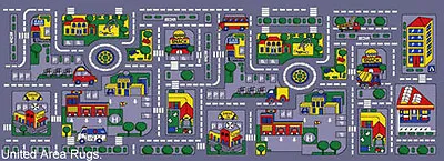3x7 Runner Rug Play Road Driving Time Street Car Kids City Map Fun Time 2'5 X6'6 • $59.99