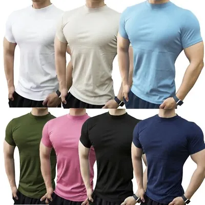 Men's Short Sleeve Athletic T-Shirt Turtleneck Muscle Tops Slim Fit Undershirts • $5.66