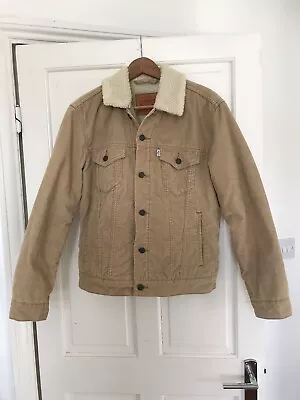 LEVI’S SHERPA TRUCKER Jacket VINTAGE 90s Corduroy Tan Fur Collar [Small] • £25