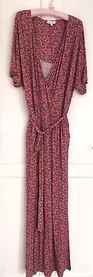 Monsoon Jumpsuit Women's Floral Jersey Wide Leg V Neck Elasticated Waist Size L • £18.99