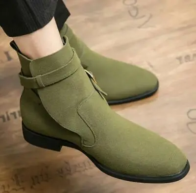 Mens Suede Ankle Boots Business Flats Casual Buckle Pointed Toe Shoes Oversize • $55.29