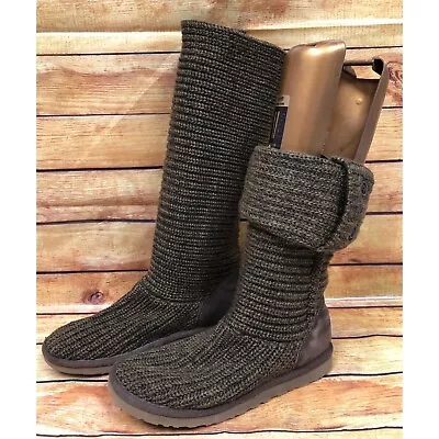 UGG Cardy #5819 Brown Classic Crochet Tall Knit Sweater Boots Womens 8 (q6g) • $36.99