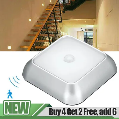 6LED Wireless Motion Sensor Lights PIR Night Light Battery Cabinet Stair Lamp UK • £4.84