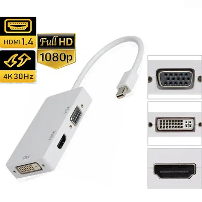 3 In1 Mini Displayport To HDMI 4K VGA DVI Adapter Macbook Video Converter Cable • $9.99