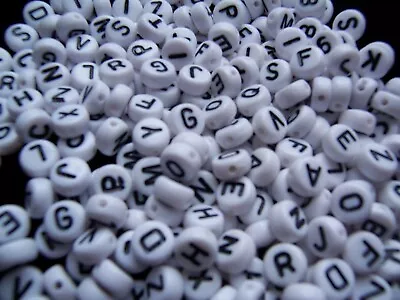 500 1000 7mm White Flat Round Mixed & Single Letters Acrylic Alphabet Beads A-Z • £4.99