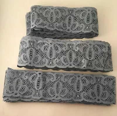 Vintage Unused Sewing Trim Craft Quilting 3.5 Inch Wide Blue Lace 21.5 Yard Lot • $20