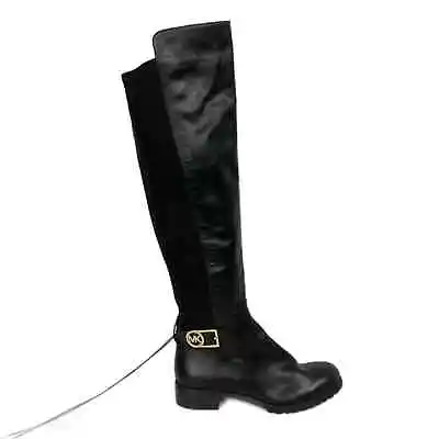 Michael Kors Boots Women Sz 6 Black Leather Logo Stretch Tall Riding Knee NEW • $100.25