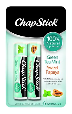 Chapstick Natural Lip Butter Green Tea Mint And Sweet Papaya Lip Balm 2Pack X102 • $7.99
