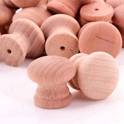 £6.55 • Buy Small 25mm Solid Natural Wooden Pre-Drilled Drawer/Door Knob Handles CHOOSE QTY