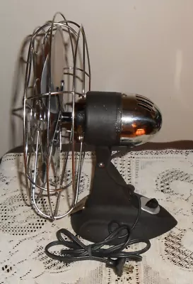 VTG ESKIMO 45K ART DECO MID CENTURY 12  CHROME 3-SPEED Electric Fan! WORKS! ASIS • $164.95