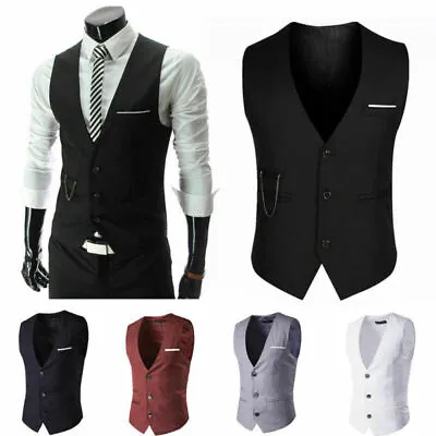 Mens Check Waistcoat Double Breasted Slim Fit Herringbone Vest • £11.51