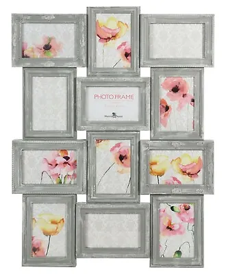 Multi Aperture Photo Picture Frame Collage Holds 12 6''X4'' Photos Brushed Grey • £22.99