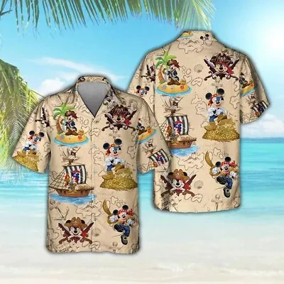 Disney Mickey Hawaiian Shirt Pirates Mickey Mouse Pattern Tropical Summer • $30.99