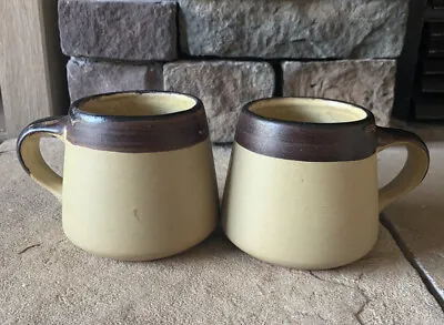 Lot Of 2 Vintage 1970 Pacific Stoneware Bennet Welsh USA Mugs Signed Folk Style • $19.99