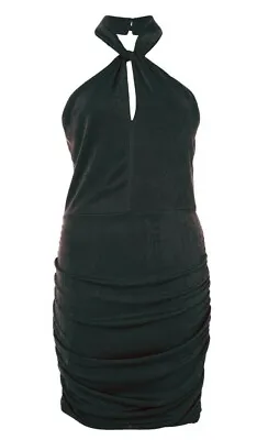Quiz Black Halter Neck Ruched Bodycon Dress Uk10 • £6.95
