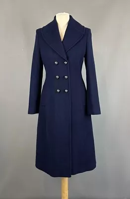 Hobbs Coat French Blue Gianna Wool Blend Military Size UK 10 • £85
