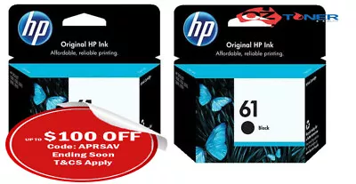 2x Genuine HP #61 Black Ink Cartridge CH561WA For Officejet 4630/2620 ENVY 5530 • $89.88