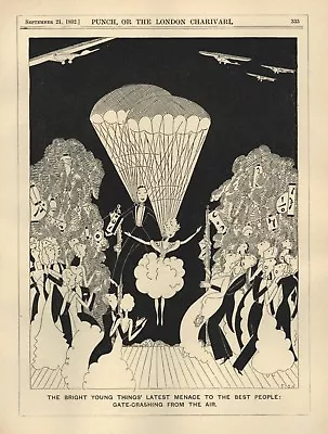 VINTAGE 1932 BRITISH CARTOON - AIRPLANE PARACHUTING HUMOR By Anne Harriet Fish • $17.95