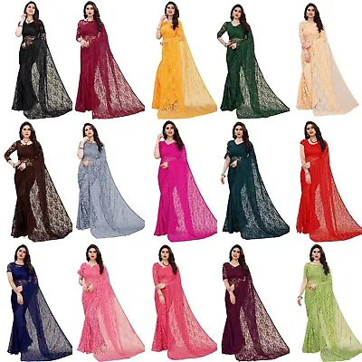 Women's Rasel Net Saree With Blouse • $15.99