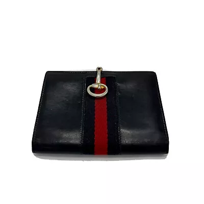 AUTH GUCCI Vinatage Shelly Bifold Wallet Navy Blue From JAPAN • $79.99