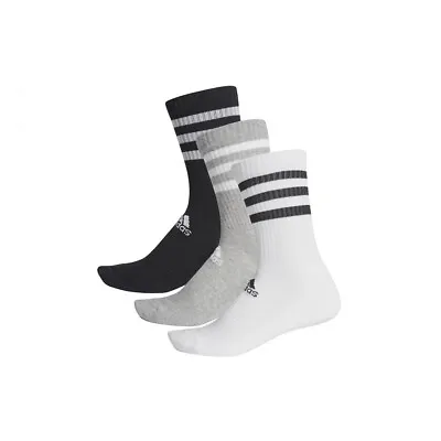 $35 • Buy 3PK Adidas Unisex 3 Striped Cushion Training Crew Socks Size S Grey/White/Black