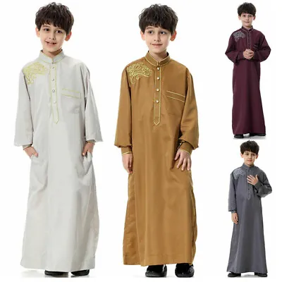 Boy Kids Islamic Muslim Jubba Kaftan Robe Arab Abaya Dishdasha Thobe Long Dress • £20.99