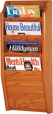 4-Pocket Cascade Magazine Rack Medium Oak • $101.99