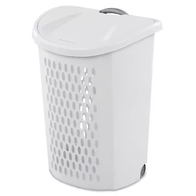 Wheeled Plastic Laundry Hamper Rolling Large Load Storage Basket With Lid White • $18